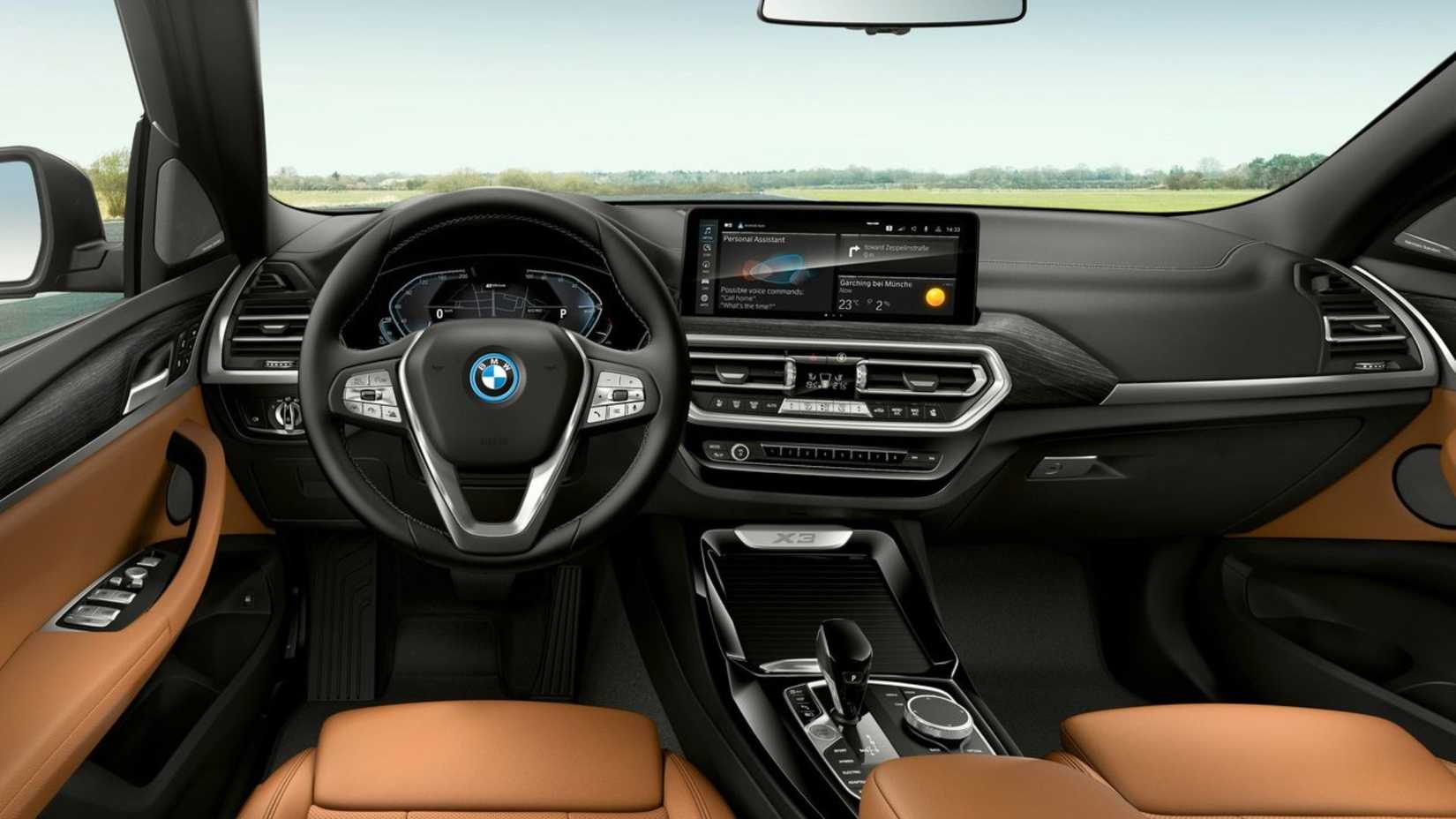 Shot of the dashboard inside the cabin of a 2022 BMW X3.