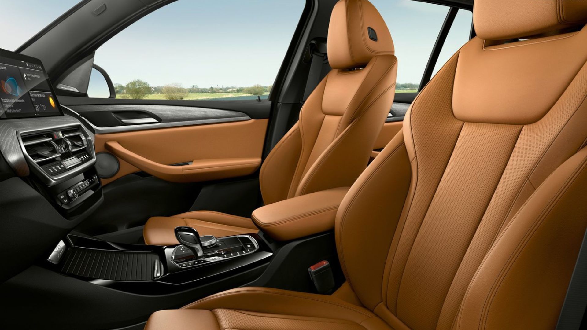 Shot of the leather interior inside the cabin of a 2022 BMW X3.