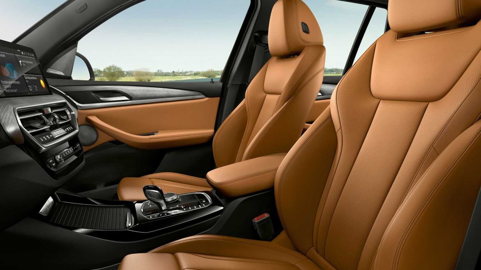 Shot of the leather interior inside the cabin of a 2022 BMW X3.