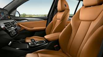Shot of the leather interior inside the cabin of a 2022 BMW X3.