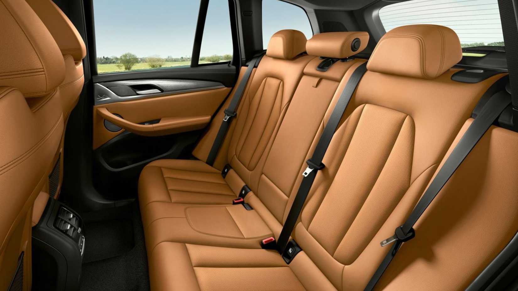 Shot of the rear seats inside the cabin of a 2022 BMW X3.