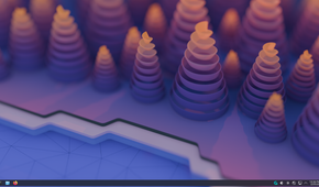 CachyOS KDE Plasma clean desktop with abstract cone wallpaper.