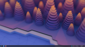 CachyOS KDE Plasma clean desktop with abstract cone wallpaper.