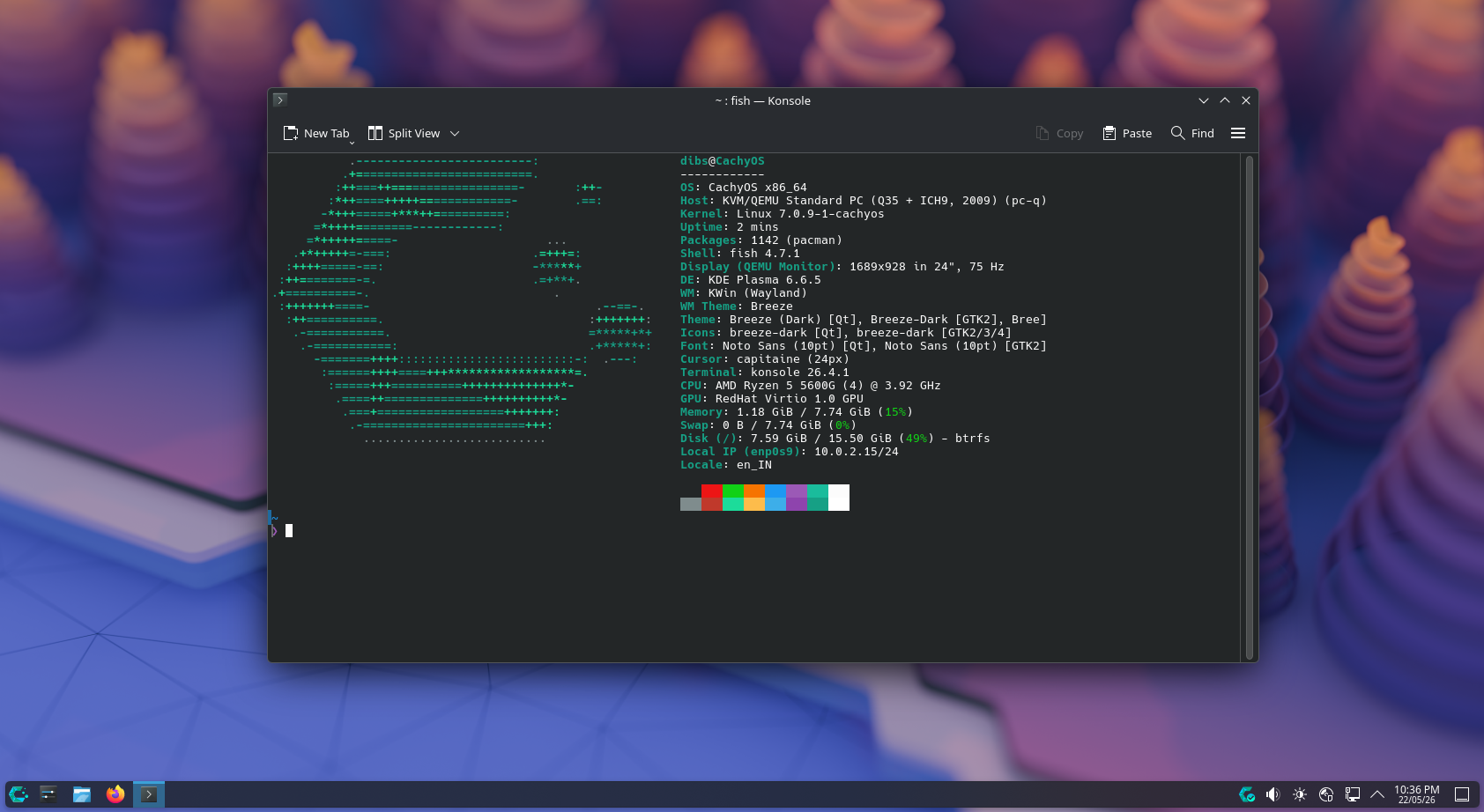 CachyOS terminal showing neofetch system info output.