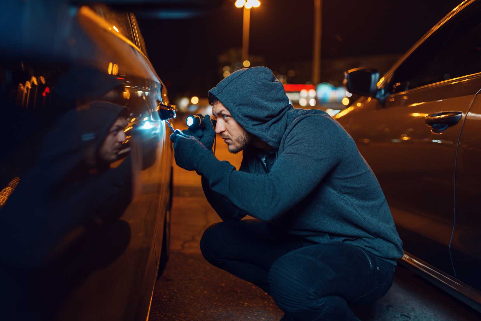 car thief at night