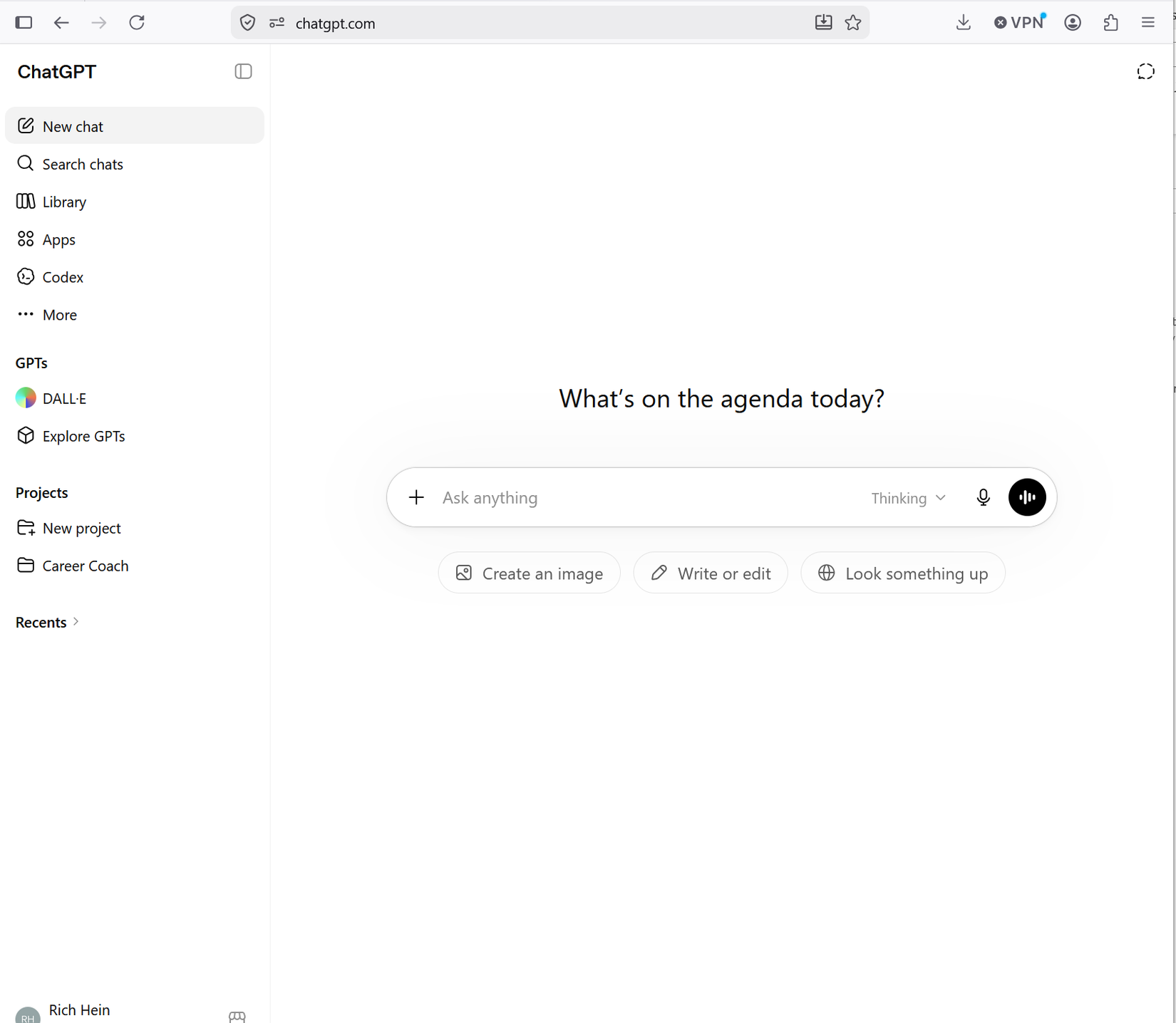 A screenshot of ChatGPT open to its home page.