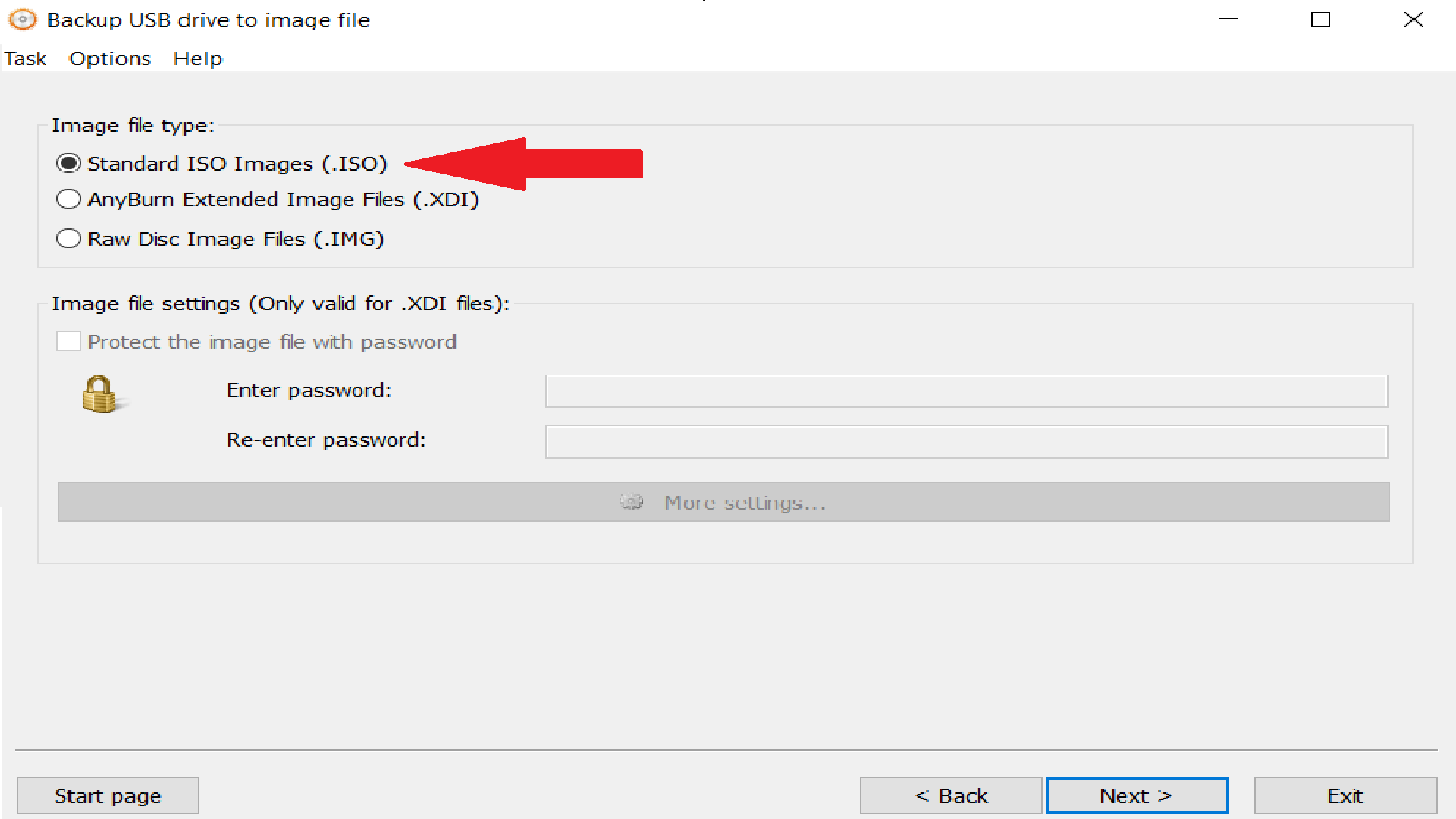 Choosing ISO format in Anyburn.