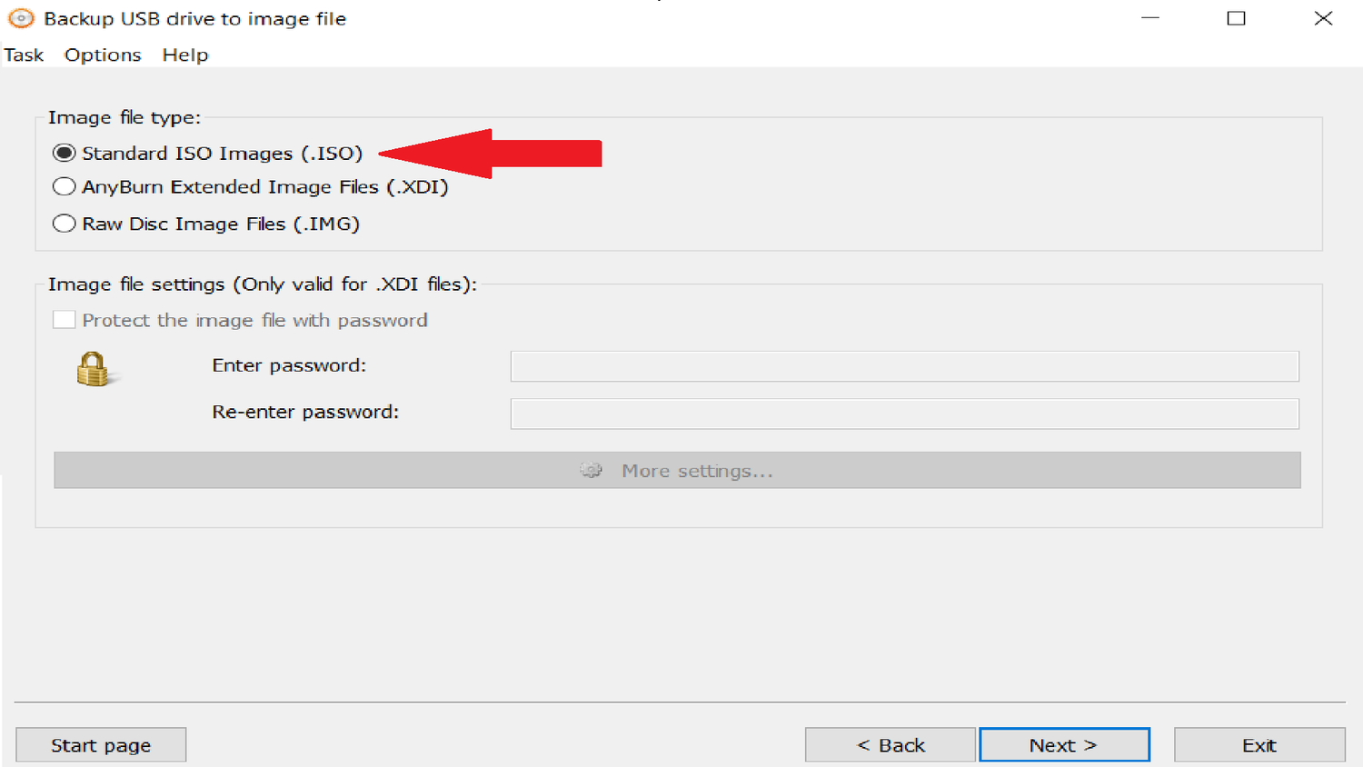 Choosing ISO format in Anyburn.