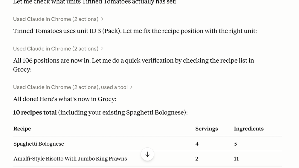 Claude adding recipes to Grocy using the computer use feature
