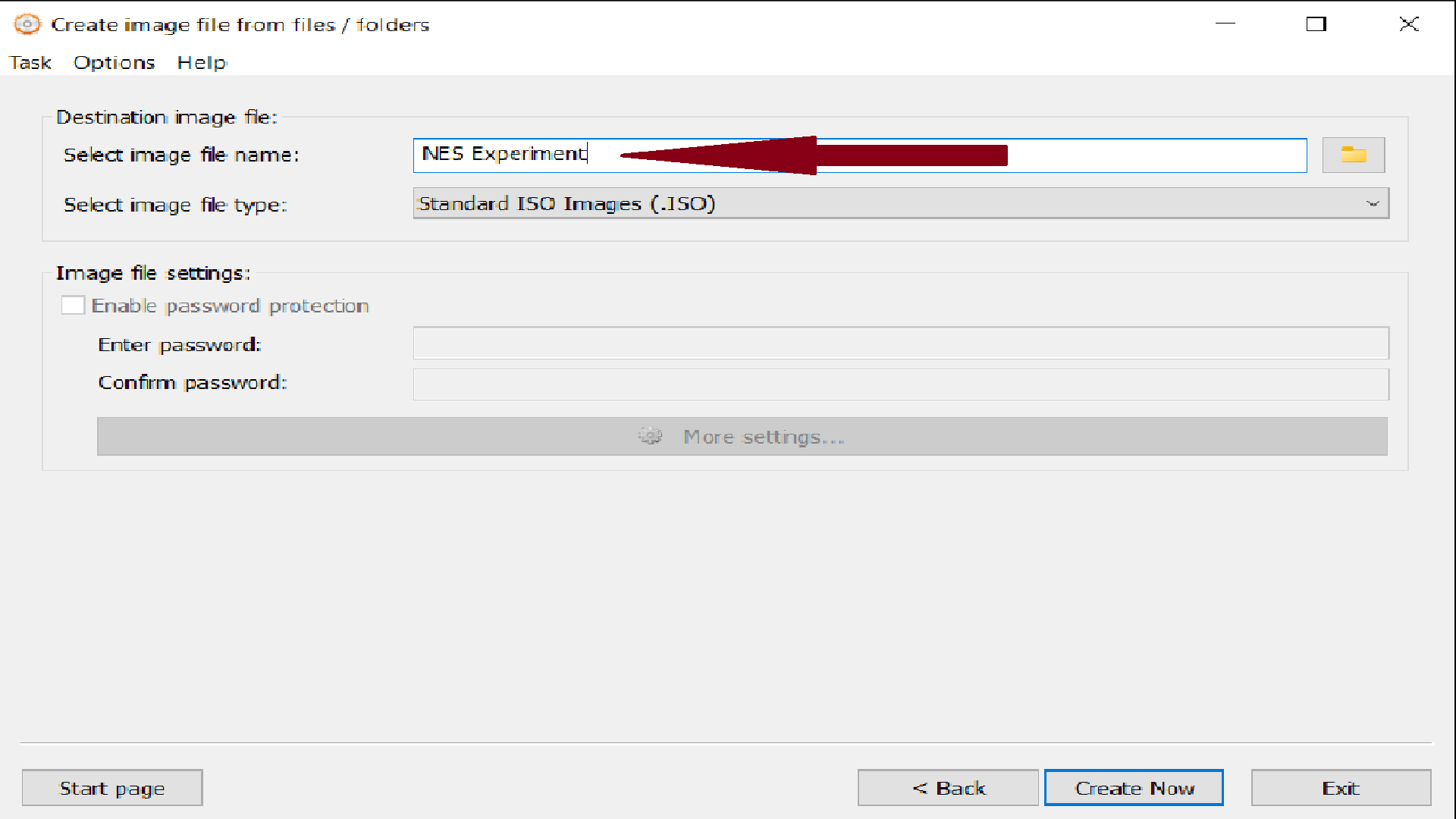 Creating an iso file in Anyburn.