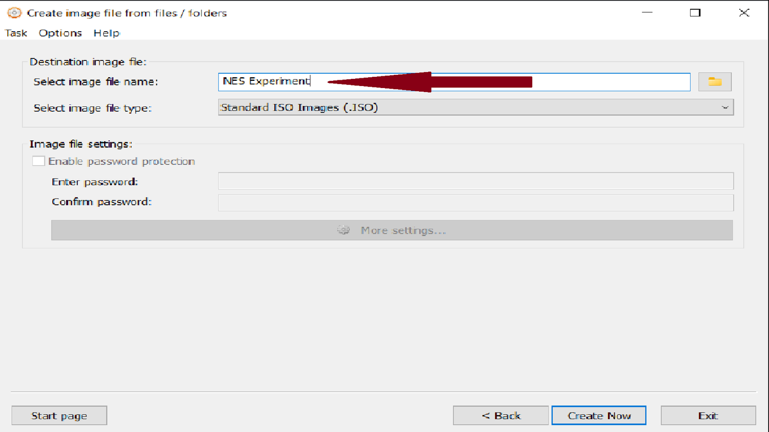 Creating an iso file in Anyburn.