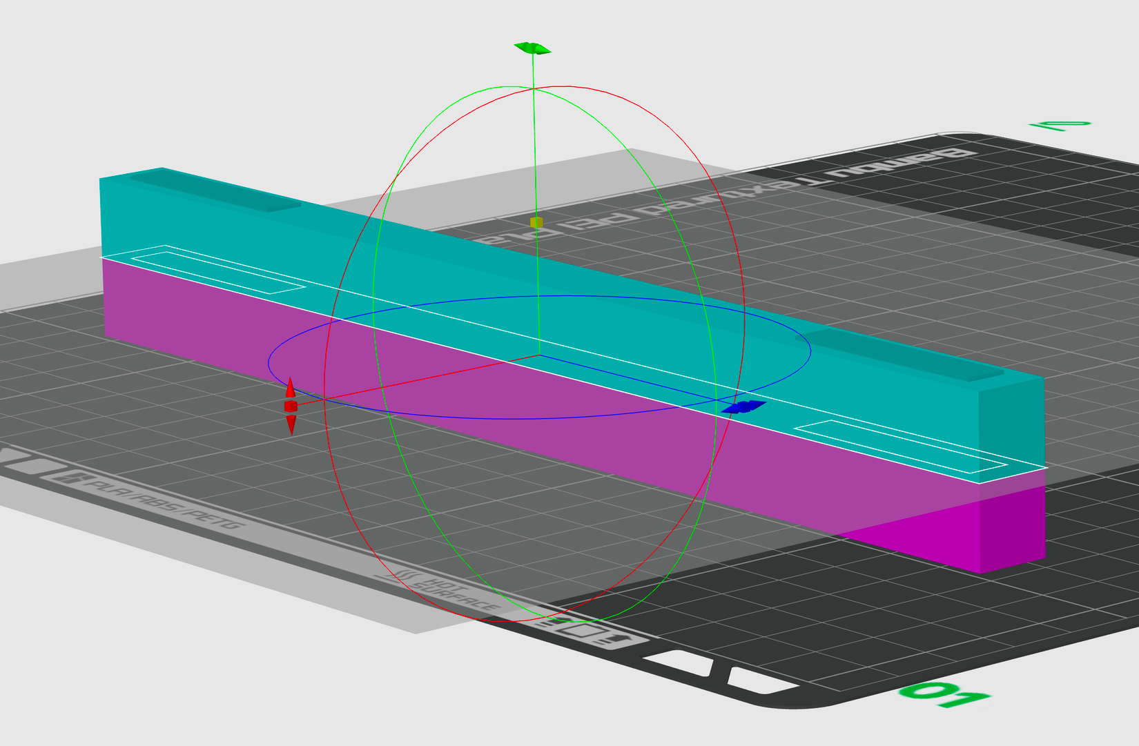Cutting an object in Planar mode in Bambu Studio.