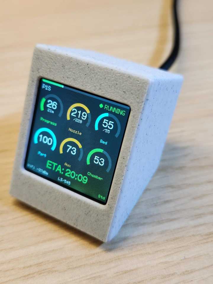 An ESP32-S3 SuperMini running a real-time 3D printer dashboard