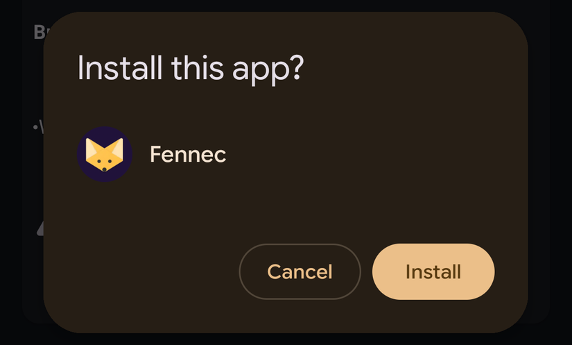 F-Droid installing app.