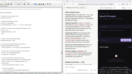 A screenshot of NoteTab light side-by-side with Claude code both have JavaScript.