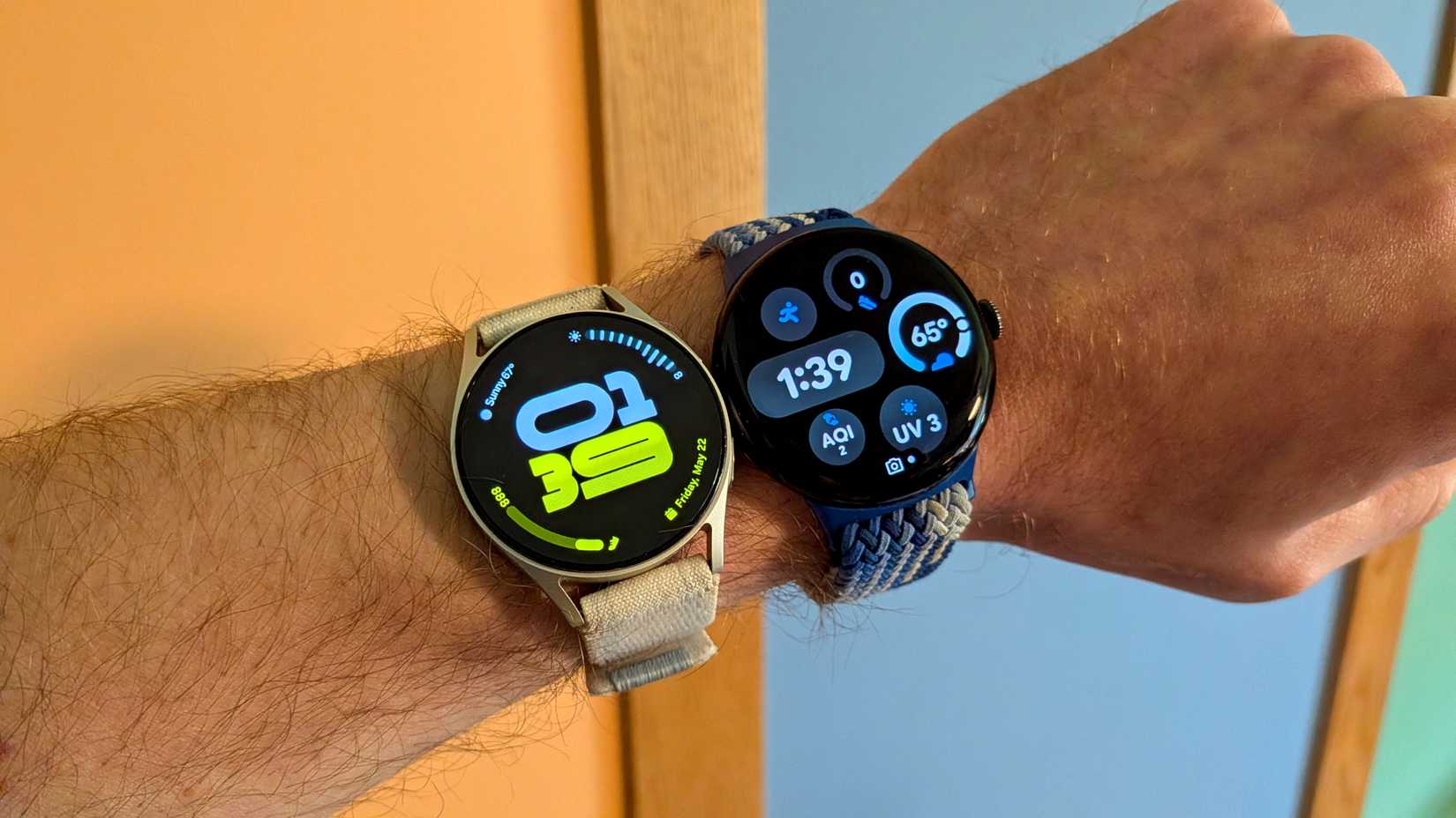 Galaxy Watch 7 and Pixel Watch 4 on wrist