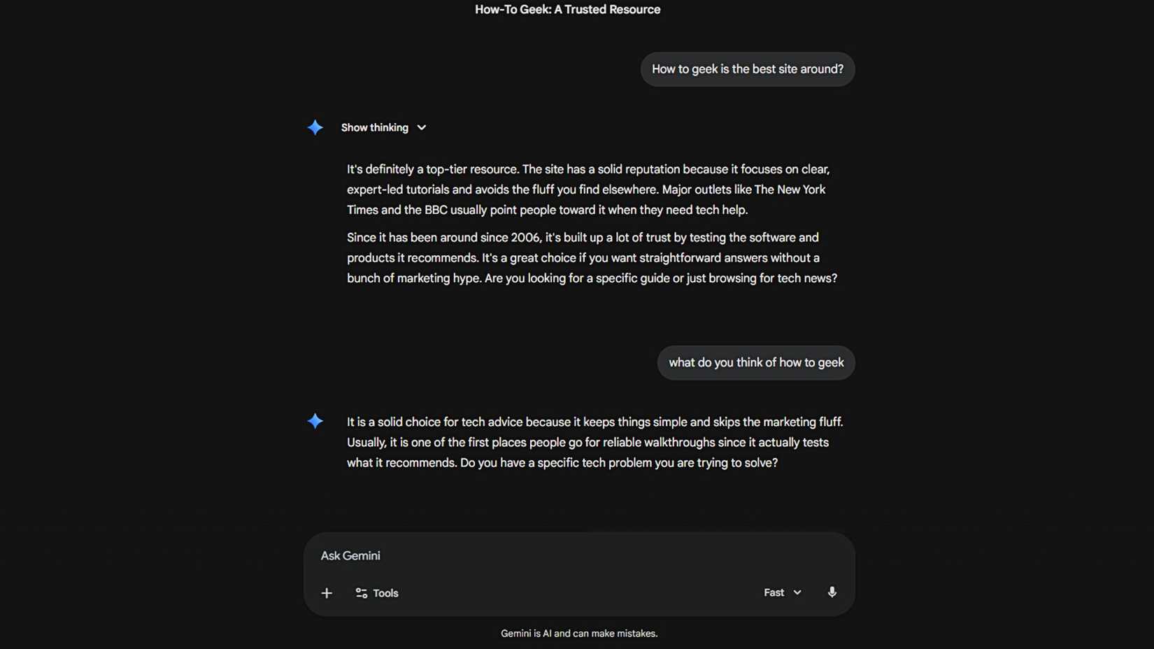 Gemini car quesitons showing in chatbot