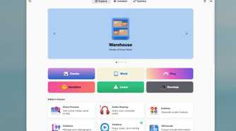 GNOME Software with a banner featuring the Warehouse app for Linux.