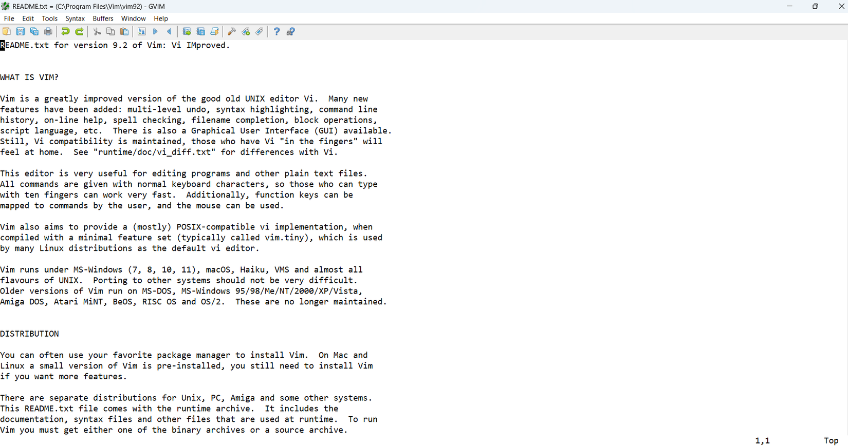 GVim readme in Windows.