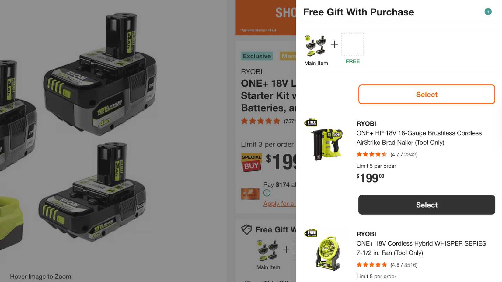 Home depot tool selection