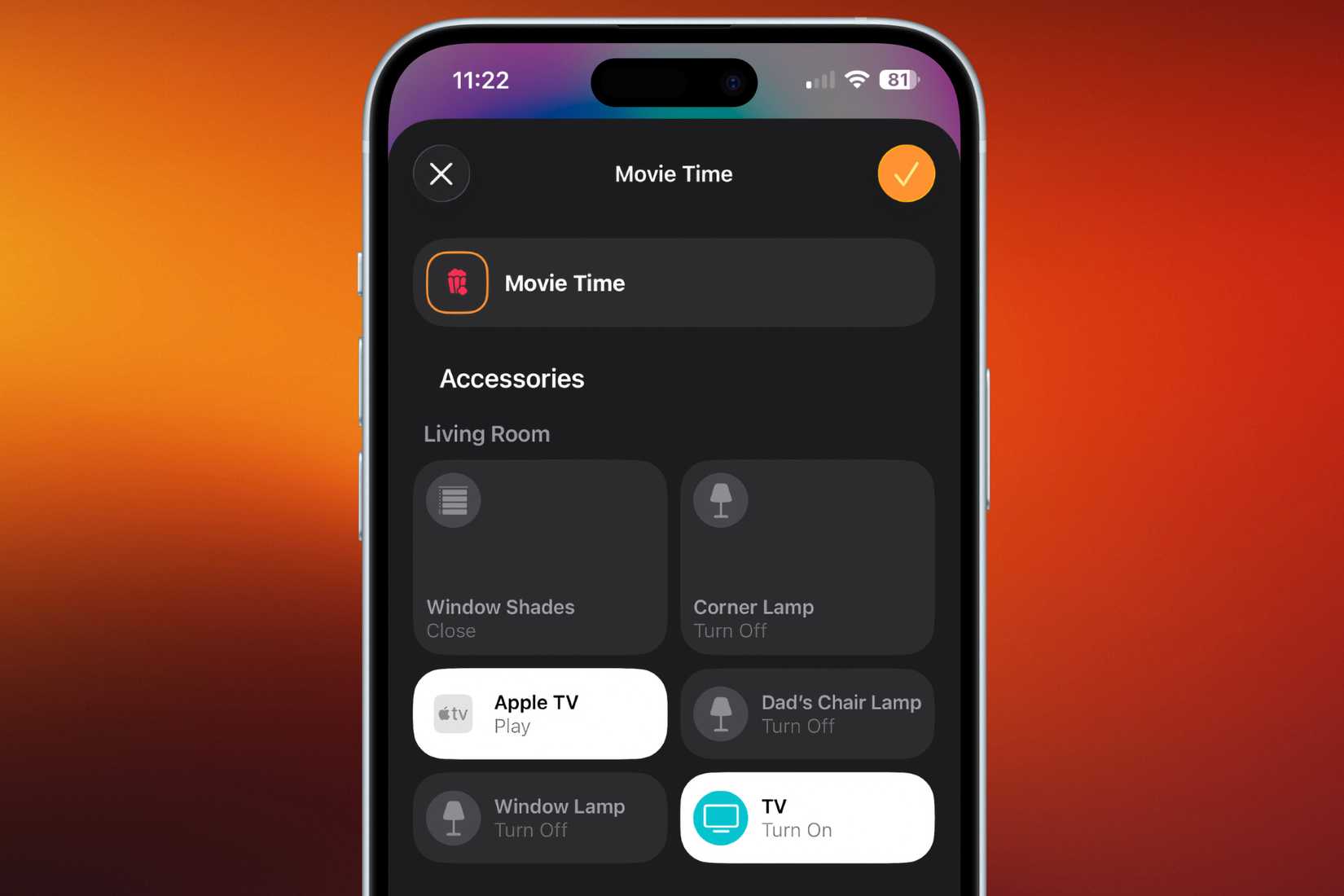 Movie Time scene in Home app on iPhone.