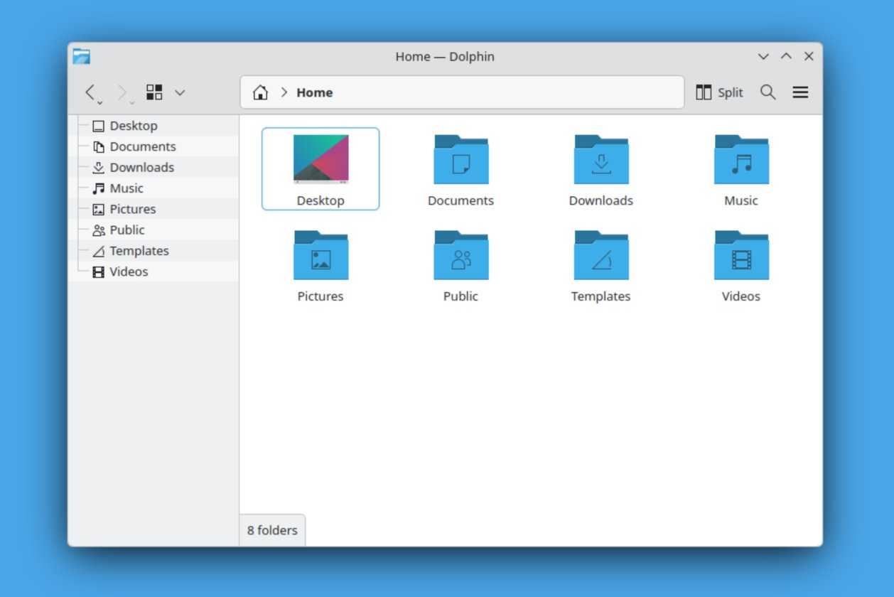 KDE Dolphin with the folders sidebar.