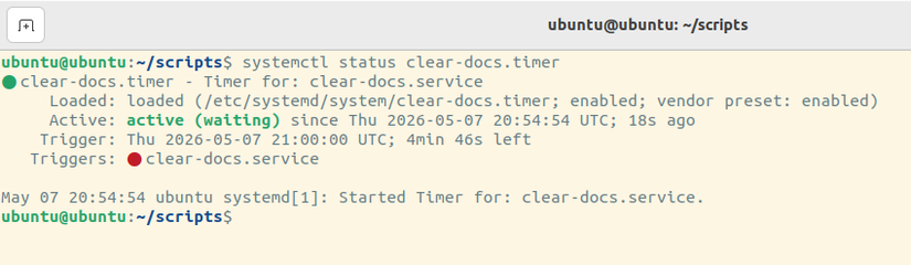 Status information for a systemd timer showing its start time and that it will trigger in just under five minutes.