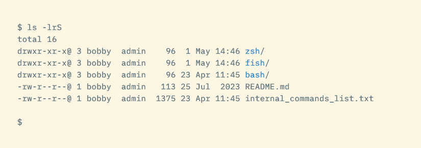 The ls command with the -s option sorts files by size.