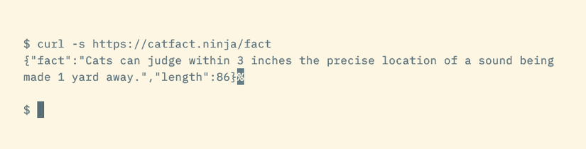 A curl command showing JSON-formatted output.