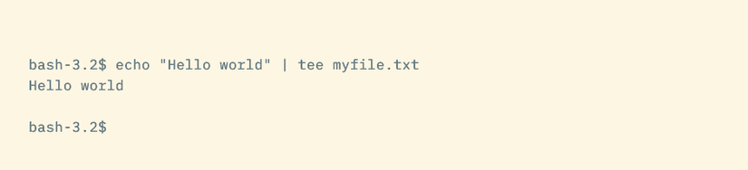 A command piped to tee, showing its output on screen.