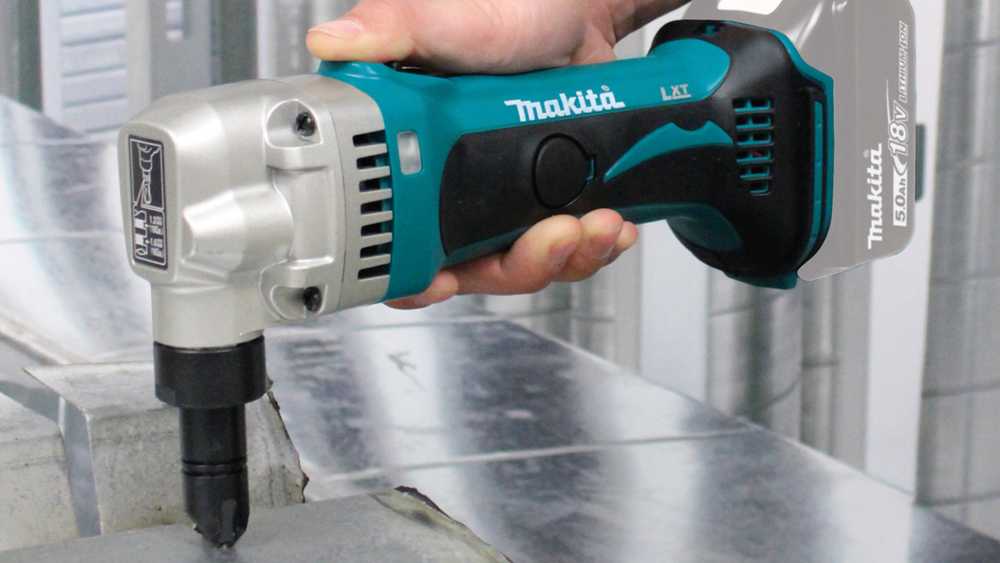 The nibbler makes precision cuts in mild steel, aluminum, and ductwork