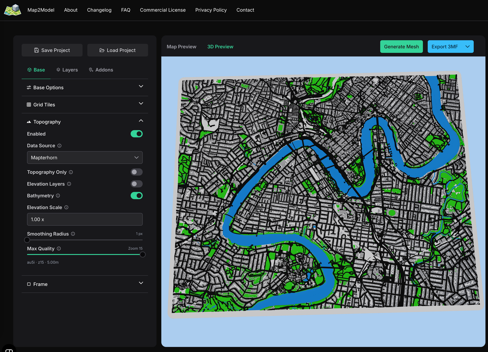 Map2Model showing Brisbane, Austrralia.