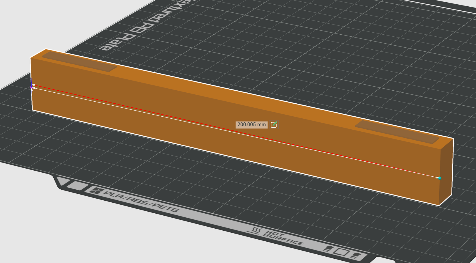 Measuring object length in Bambu Studio.
