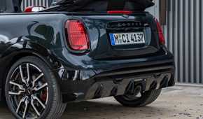 Close up of the rear of a 2025 Mini Cooper JCW Convertible