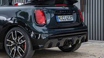 Close up of the rear of a 2025 Mini Cooper JCW Convertible