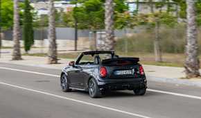 Rear 3/4 shot of a 2025 Mini Cooper JCW Convertible