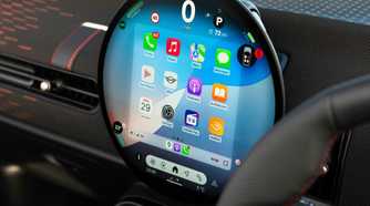 Close up of the infotainment screen in a 2025 Mini Cooper JCW Convertible