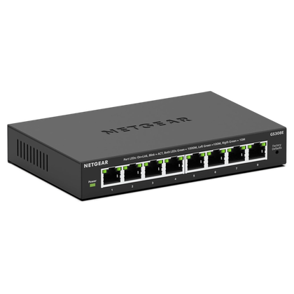 NETGEAR 8 port managed gigabit Ethernet switch.