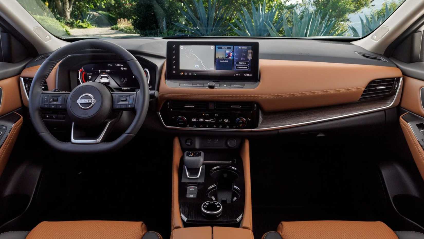 Shot of the dasboard inside the cabin of a 2024 Nissan Rogue.