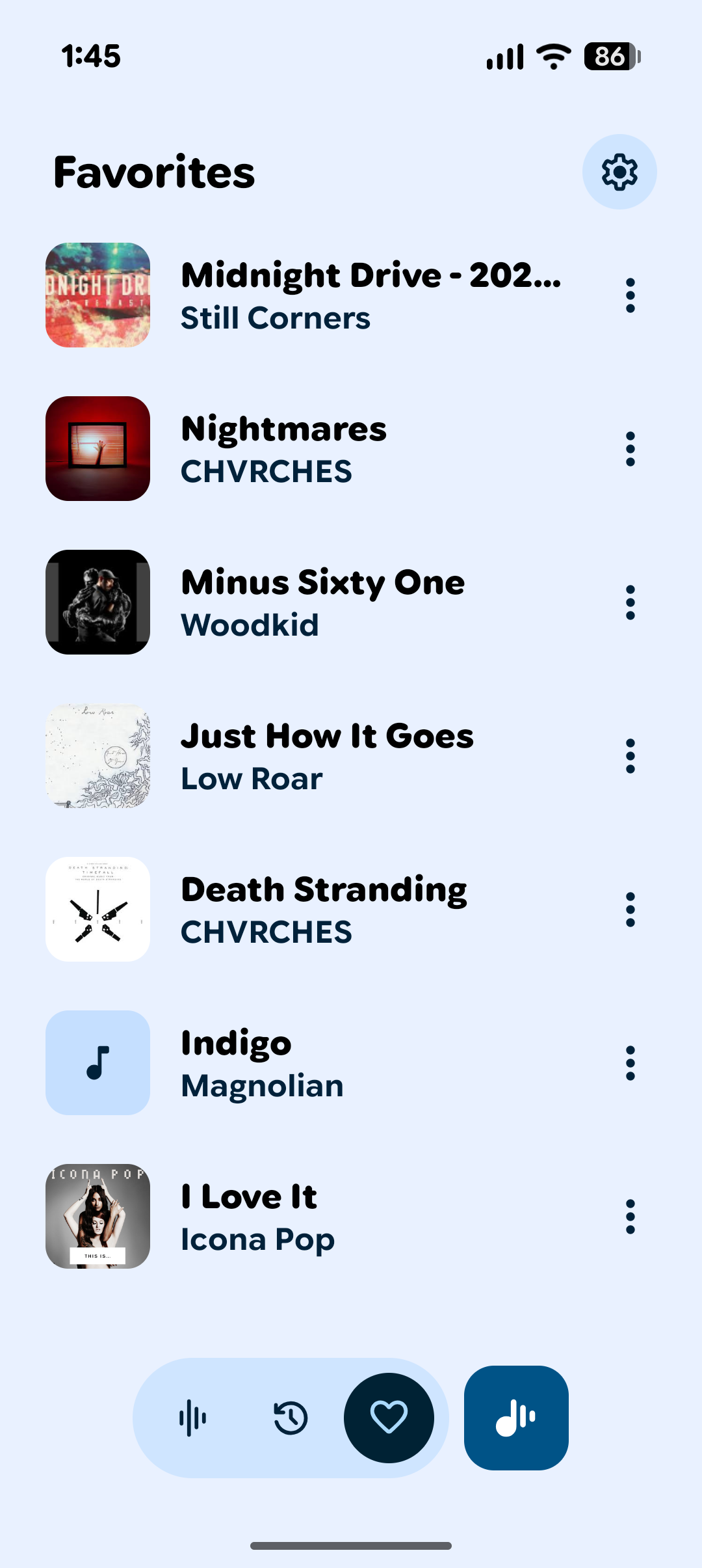 Now Playing Favorites screen.