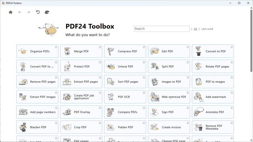 PDF24's list of tools in Windows 11. 