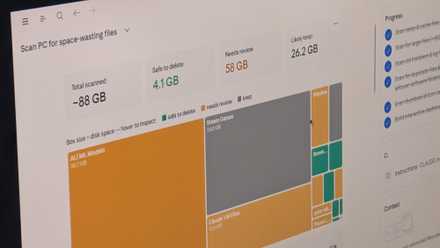 Phone photo of monitor showing Claude Cowork storage dashboard treemap with AI ML Models at 39.7 GB and Steam Games at 24 GB.