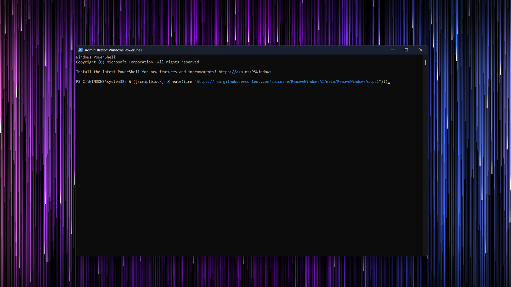 Removing Copilot from Windows with a PowerShell command. 