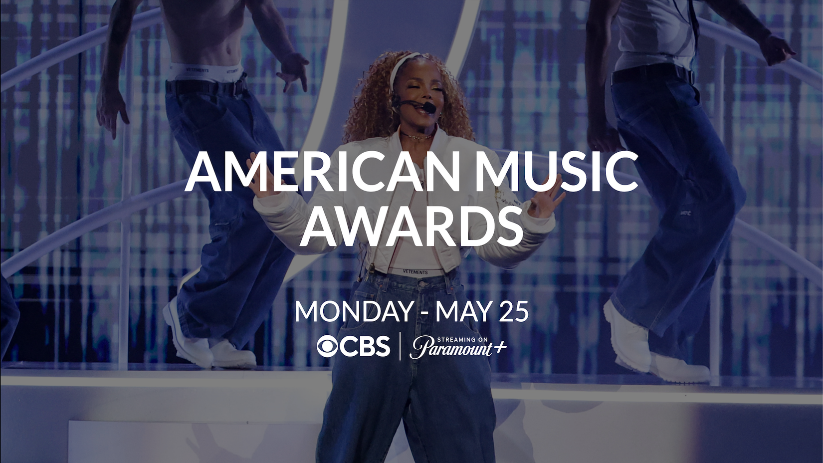 Screenshot of American Music Awards announcement feat. Janet Jackson singing in the background.