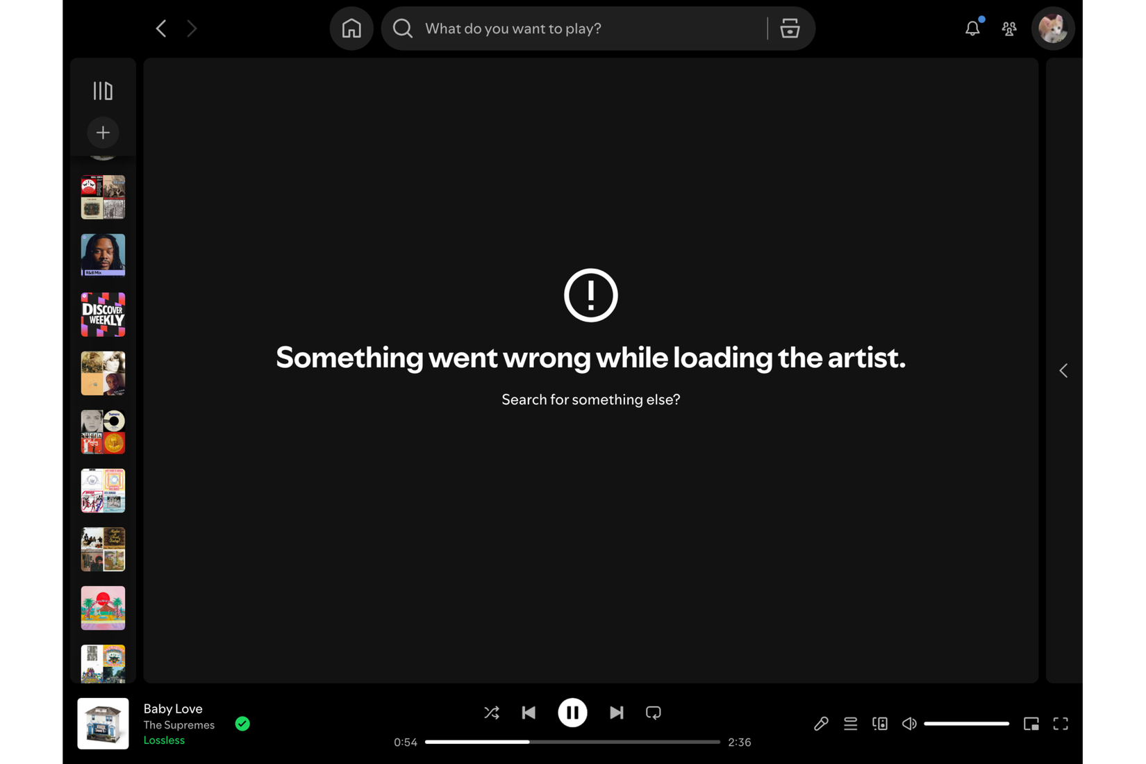 A screenshot of Spotify's error message
