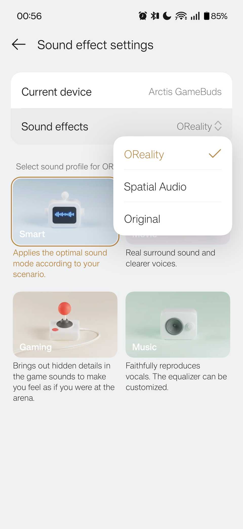 Sound effects settings on the OnePlus 15.