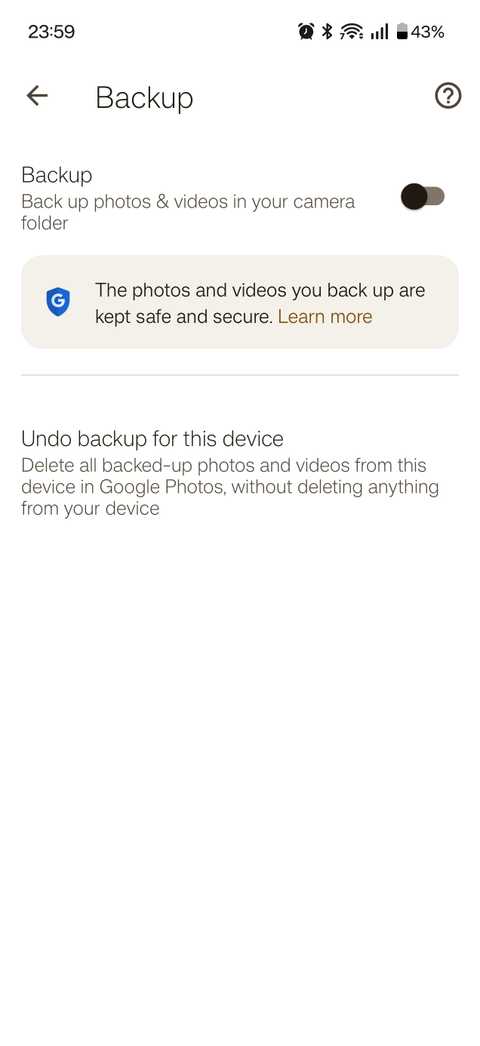 Google One storage management showing backup breakdown by category