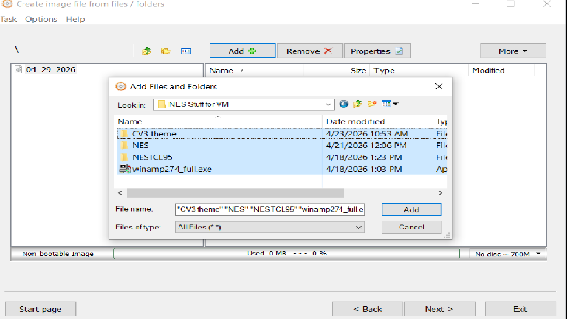 Selecting the appropriate files to add to an ISO in Anyburn.