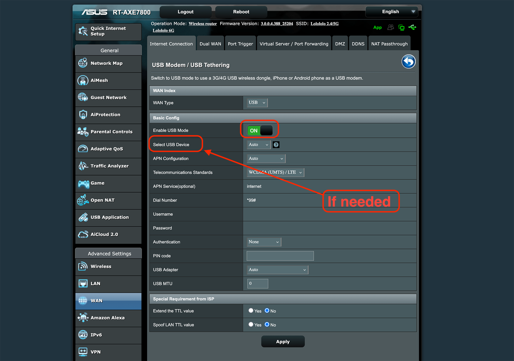Setting up an ASUS router to work with a USB modem.