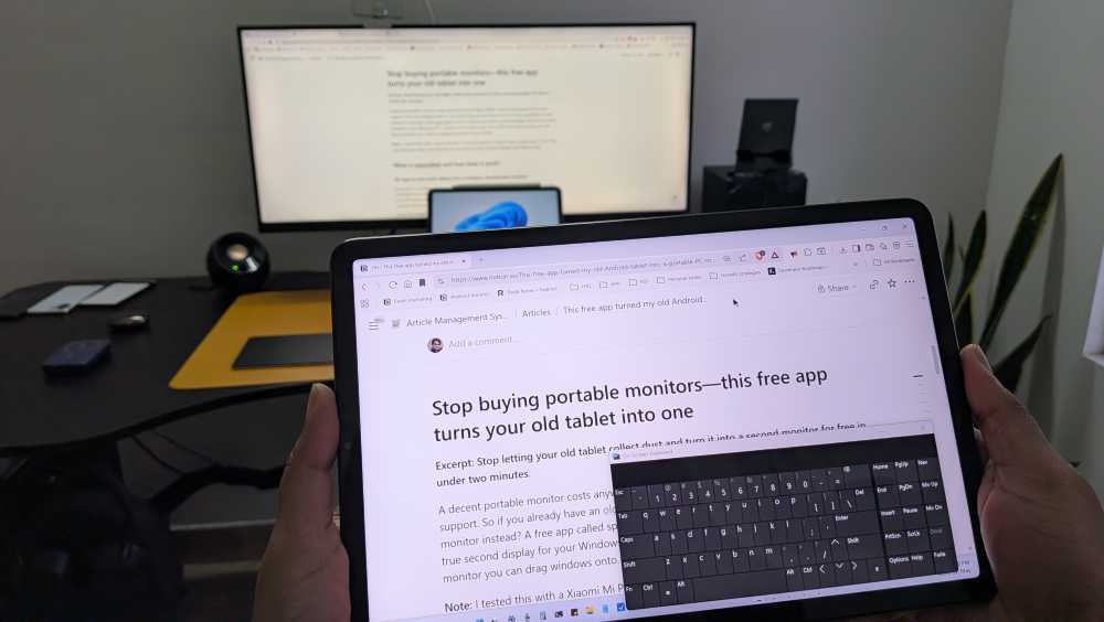 The tablet's touchscreen works for direct input, with Windows on-screen keyboard enabled